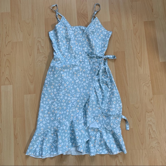 Blue Floral Faux Wrap Dress - Picture 1 of 10